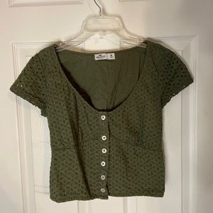 Hollister Army Green short sleeve button top